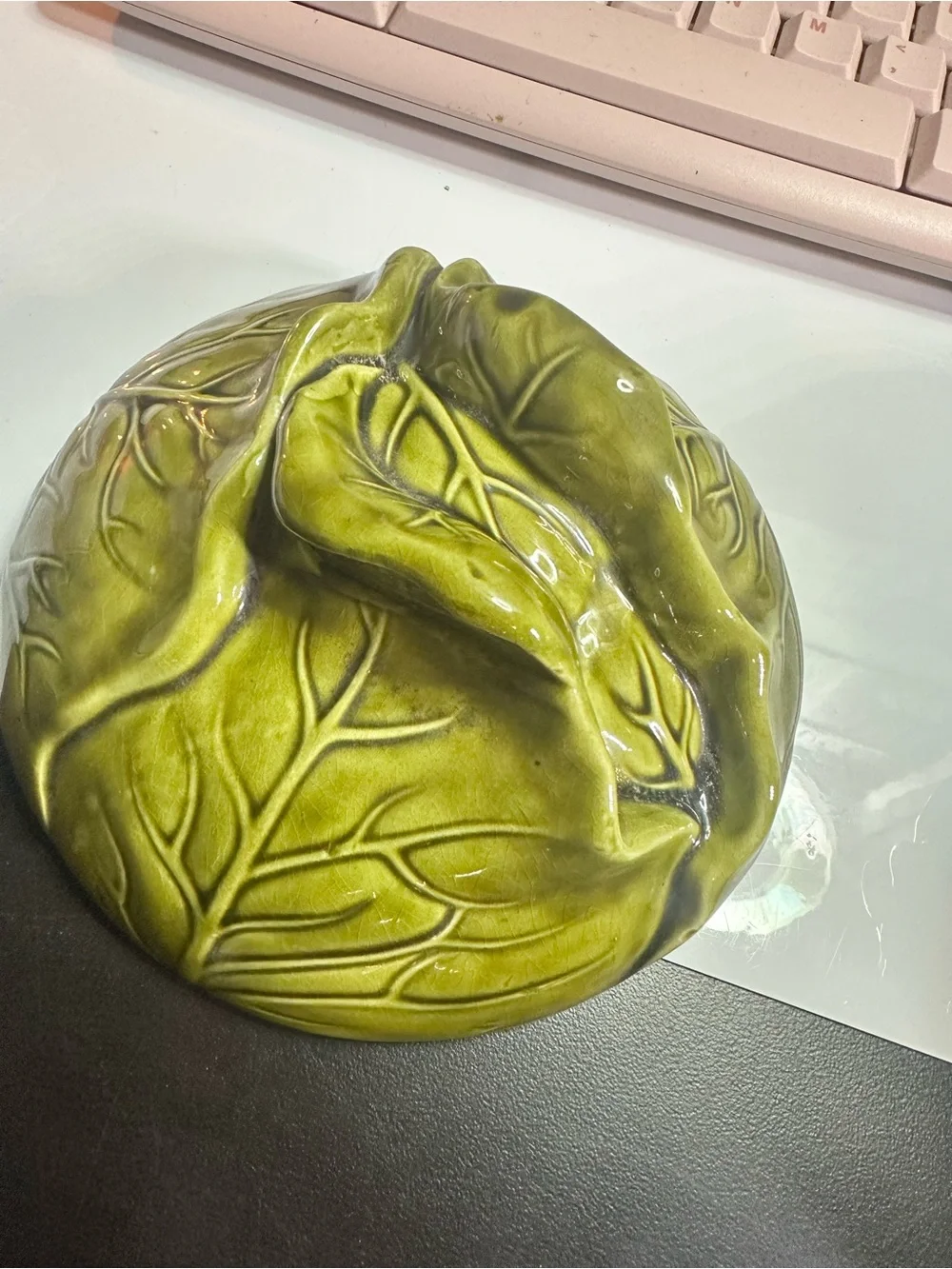 Green Ceramic Leaf Bowl with Matching Saucer - Decorative Dinnerware